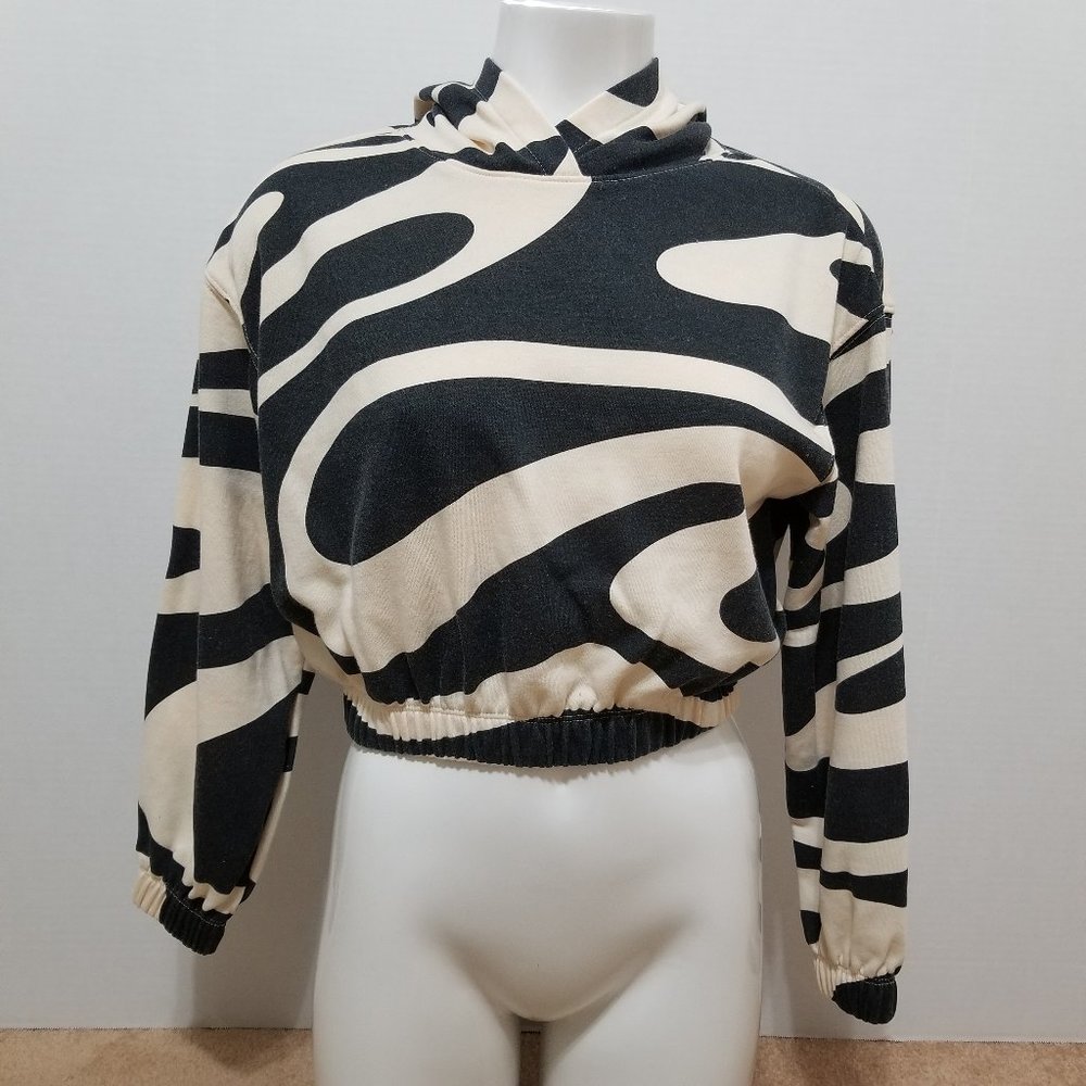 H&M hoodie 16/18 abstract swirl print pullover hooded sweatshirt elastic hems